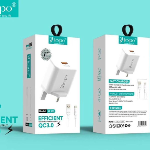 Jespo JP-202 25W QC 3.0 Fast Charger with USB-C Cable